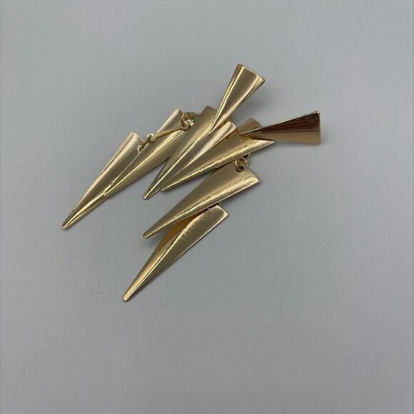 New earring, mirror gold tone, statement size, geometric, dramatic, native, boho - Picture 2 of 14